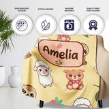 Cute Cute Animals Bear Sloth Sheep Strawberry Pattern Warm Beige  Personalised Custom Name Super Soft Fleece Blanket Bed Sofa Throw