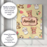 Personalised Name Cute Animals Bear Custom  Stylish Home Interior Elegant Feature Canvas Wall Art Print Decor Picture Ready to Hang
