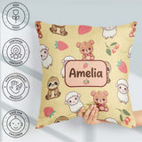 Custom Name Cute Animals Bear Sloth Sheep Strawberry Warm Beige Square Filled Cushion Throw Pillow Sofa Bed Home Decor Zip Washable UK Made