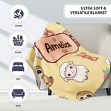 Cute Cute Animals Bear Sloth Sheep Strawberry Pattern Warm Beige  Personalised Custom Name Super Soft Fleece Blanket Bed Sofa Throw