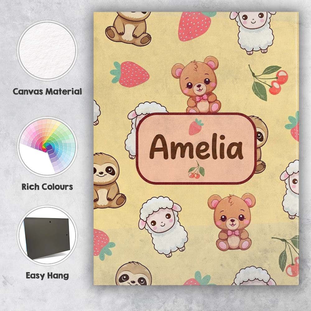 Personalised Name Cute Animals Bear Custom  Stylish Home Interior Elegant Feature Canvas Wall Art Print Decor Picture Ready to Hang