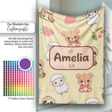 Cute Cute Animals Bear Sloth Sheep Strawberry Pattern Warm Beige  Personalised Custom Name Super Soft Fleece Blanket Bed Sofa Throw