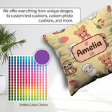 Custom Name Cute Animals Bear Sloth Sheep Strawberry Warm Beige Square Filled Cushion Throw Pillow Sofa Bed Home Decor Zip Washable UK Made