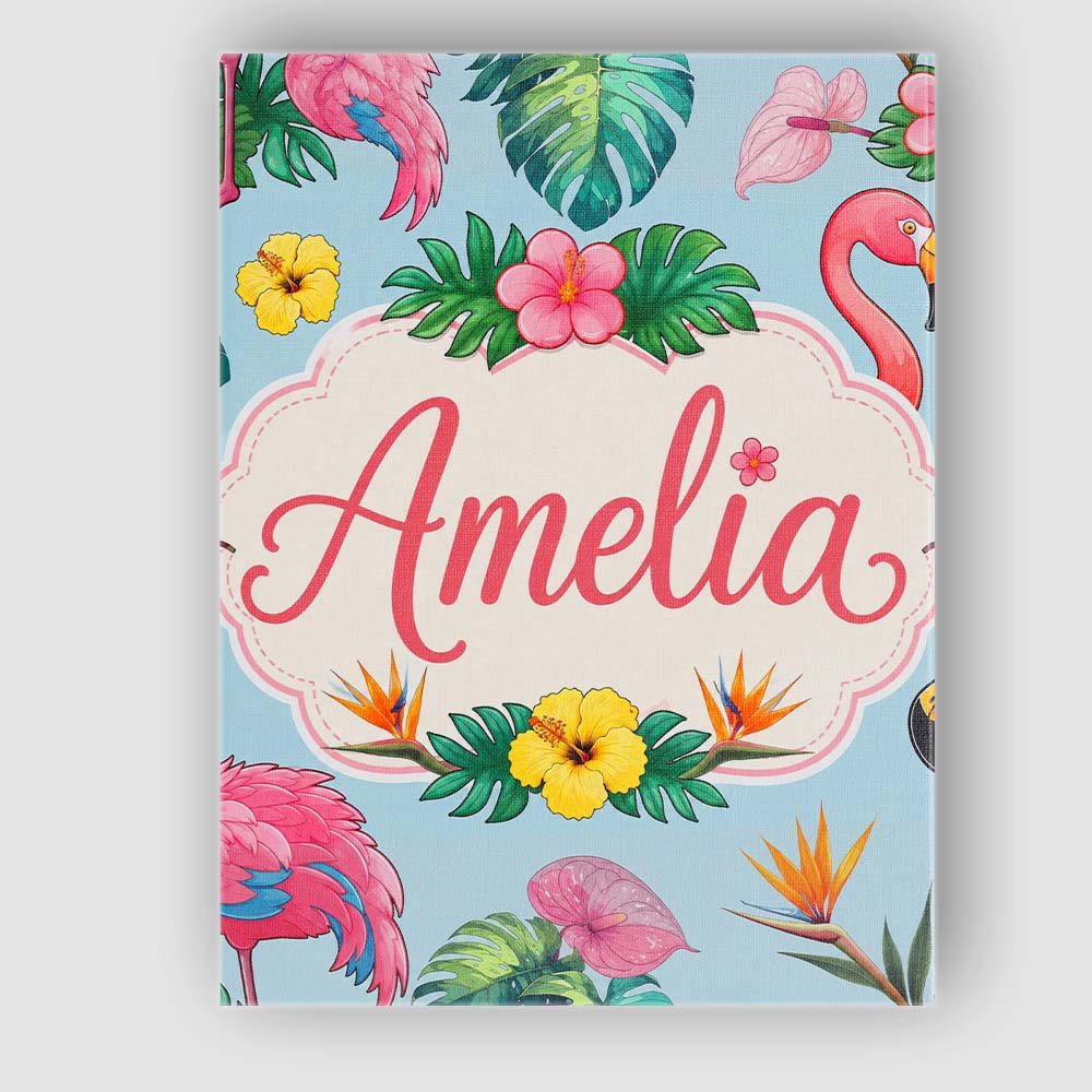Personalised Name Tropical Flamingo Bird Custom  Unique Gift Idea Elegant Feature Canvas Wall Art Print Decor Picture Ready to Hang