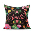Custom Name Tropical Flamingo Bird Exotic Flowers Leaves Pattern Square Filled Cushion Throw Pillow Sofa Bed Home Decor Zip Washable UK Made