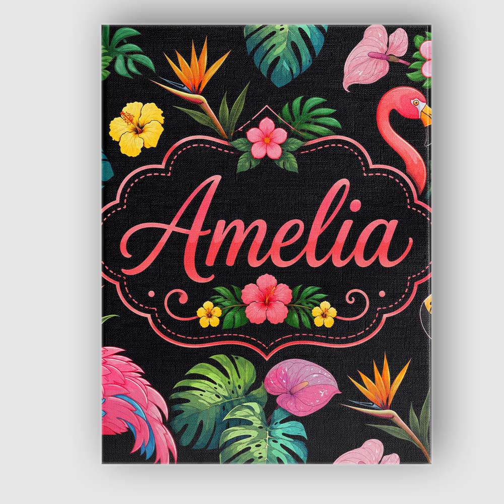 Personalised Name Tropical Flamingo Bird Custom  Unique Gift Idea Elegant Feature Canvas Wall Art Print Decor Picture Ready to Hang