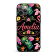 Tropical Flamingo Bird with Exotic Flowers Leaves Custom Name Protective Phone Case Mobile Cover Durable Everyday Smartphone Shock Resistant