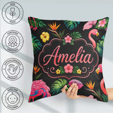 Custom Name Tropical Flamingo Bird Exotic Flowers Leaves Pattern Square Filled Cushion Throw Pillow Sofa Bed Home Decor Zip Washable UK Made