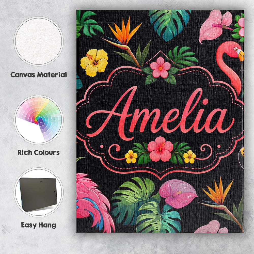 Personalised Name Tropical Flamingo Bird Custom  Unique Gift Idea Elegant Feature Canvas Wall Art Print Decor Picture Ready to Hang