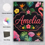 Personalised Name Tropical Flamingo Bird Custom  Unique Gift Idea Elegant Feature Canvas Wall Art Print Decor Picture Ready to Hang