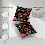 Custom Name Tropical Flamingo Bird Exotic Flowers Leaves Pattern Square Filled Cushion Throw Pillow Sofa Bed Home Decor Zip Washable UK Made
