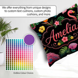 Custom Name Tropical Flamingo Bird Exotic Flowers Leaves Pattern Square Filled Cushion Throw Pillow Sofa Bed Home Decor Zip Washable UK Made