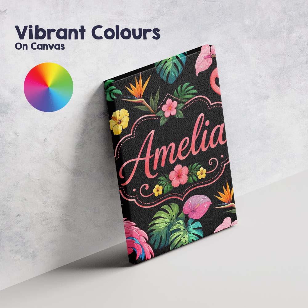 Personalised Name Tropical Flamingo Bird Custom  Unique Gift Idea Elegant Feature Canvas Wall Art Print Decor Picture Ready to Hang