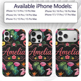 Tropical Flamingo Bird with Exotic Flowers Leaves Custom Name Protective Phone Case Mobile Cover Durable Everyday Smartphone Shock Resistant