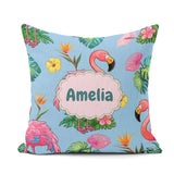Custom Name Tropical Flamingo Bird Exotic Flowers Leaves Pattern Square Filled Cushion Throw Pillow Sofa Bed Home Decor Zip Washable UK Made