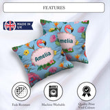 Custom Name Tropical Flamingo Bird Exotic Flowers Leaves Pattern Square Filled Cushion Throw Pillow Sofa Bed Home Decor Zip Washable UK Made