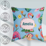Custom Name Tropical Flamingo Bird Exotic Flowers Leaves Pattern Square Filled Cushion Throw Pillow Sofa Bed Home Decor Zip Washable UK Made