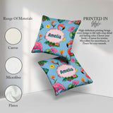 Custom Name Tropical Flamingo Bird Exotic Flowers Leaves Pattern Square Filled Cushion Throw Pillow Sofa Bed Home Decor Zip Washable UK Made