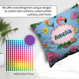Custom Name Tropical Flamingo Bird Exotic Flowers Leaves Pattern Square Filled Cushion Throw Pillow Sofa Bed Home Decor Zip Washable UK Made