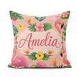 Custom Name Tropical Flamingo Bird Exotic Flowers Leaves Pattern Square Filled Cushion Throw Pillow Sofa Bed Home Decor Zip Washable UK Made