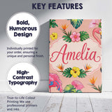 Personalised Name Tropical Flamingo Bird Custom  Unique Gift Idea Elegant Feature Canvas Wall Art Print Decor Picture Ready to Hang