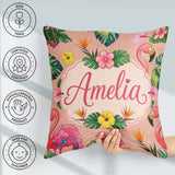 Custom Name Tropical Flamingo Bird Exotic Flowers Leaves Pattern Square Filled Cushion Throw Pillow Sofa Bed Home Decor Zip Washable UK Made