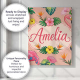 Personalised Name Tropical Flamingo Bird Custom  Unique Gift Idea Elegant Feature Canvas Wall Art Print Decor Picture Ready to Hang