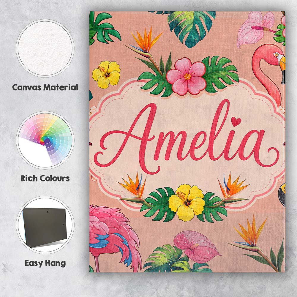 Personalised Name Tropical Flamingo Bird Custom  Unique Gift Idea Elegant Feature Canvas Wall Art Print Decor Picture Ready to Hang