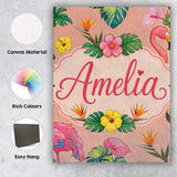 Personalised Name Tropical Flamingo Bird Custom  Unique Gift Idea Elegant Feature Canvas Wall Art Print Decor Picture Ready to Hang