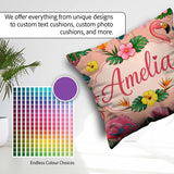 Custom Name Tropical Flamingo Bird Exotic Flowers Leaves Pattern Square Filled Cushion Throw Pillow Sofa Bed Home Decor Zip Washable UK Made