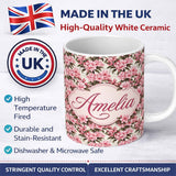 Personalized Custom Name Soft Pink Floral Bouquet Classic Style Seamless Pattern Lovely 11oz Ceramic Coffee Tea Mug White Large Handle