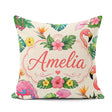 Custom Name Tropical Flamingo Bird Exotic Flowers Leaves Pattern Square Filled Cushion Throw Pillow Sofa Bed Home Decor Zip Washable UK Made