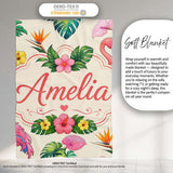 Tropical Flamingo Bird with Exotic Flowers Leaves Pattern Cream  Personalised Custom Name Super Soft Fleece Blanket Bed Sofa Throw