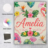 Personalised Name Tropical Flamingo Bird Custom  Unique Gift Idea Elegant Feature Canvas Wall Art Print Decor Picture Ready to Hang