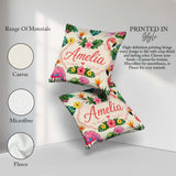 Custom Name Tropical Flamingo Bird Exotic Flowers Leaves Pattern Square Filled Cushion Throw Pillow Sofa Bed Home Decor Zip Washable UK Made