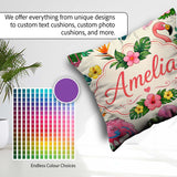 Custom Name Tropical Flamingo Bird Exotic Flowers Leaves Pattern Square Filled Cushion Throw Pillow Sofa Bed Home Decor Zip Washable UK Made
