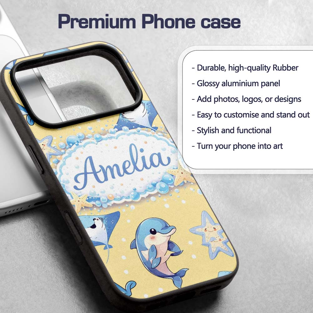 Cute Dolphin Stingray Starfish Ocean Sea Life Custom Name Protective Phone Case Mobile Cover Durable Everyday Smartphone Shock Resistant