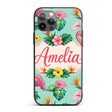 Tropical Flamingo Bird with Exotic Flowers Leaves Custom Name Protective Phone Case Mobile Cover Durable Everyday Smartphone Shock Resistant