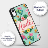 Tropical Flamingo Bird with Exotic Flowers Leaves Custom Name Protective Phone Case Mobile Cover Durable Everyday Smartphone Shock Resistant