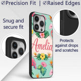 Tropical Flamingo Bird with Exotic Flowers Leaves Custom Name Protective Phone Case Mobile Cover Durable Everyday Smartphone Shock Resistant