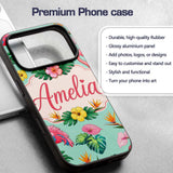 Tropical Flamingo Bird with Exotic Flowers Leaves Custom Name Protective Phone Case Mobile Cover Durable Everyday Smartphone Shock Resistant