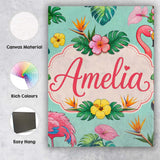 Personalised Name Tropical Flamingo Bird Custom  Unique Gift Idea Elegant Feature Canvas Wall Art Print Decor Picture Ready to Hang