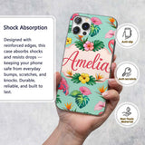 Tropical Flamingo Bird with Exotic Flowers Leaves Custom Name Protective Phone Case Mobile Cover Durable Everyday Smartphone Shock Resistant