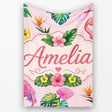 Tropical Flamingo Bird with Exotic Flowers Leaves Blush Pink Lovely  Personalised Custom Name Super Soft Fleece Blanket Bed Sofa Throw