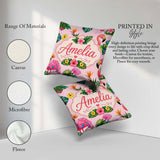 Custom Name Tropical Flamingo Bird with Exotic Leaves Blush Pink Square Filled Cushion Throw Pillow Sofa Bed Home Decor Zip Washable UK Made