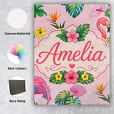 Personalised Name Tropical Flamingo Bird Custom  Unique Gift Idea Elegant Feature Canvas Wall Art Print Decor Picture Ready to Hang