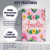 Personalised Name Tropical Flamingo Bird Custom  Unique Gift Idea Elegant Feature Canvas Wall Art Print Decor Picture Ready to Hang