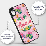 Tropical Flamingo Bird with Exotic Flowers Leaves Custom Name Protective Phone Case Mobile Cover Durable Everyday Smartphone Shock Resistant