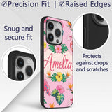 Tropical Flamingo Bird with Exotic Flowers Leaves Custom Name Protective Phone Case Mobile Cover Durable Everyday Smartphone Shock Resistant