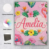 Personalised Name Tropical Flamingo Bird Custom  Unique Gift Idea Elegant Feature Canvas Wall Art Print Decor Picture Ready to Hang